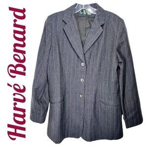 HARVE BENARD Single Breasted Vintage Charcoal Gray Pinstripe Wool Blazer, Size 8